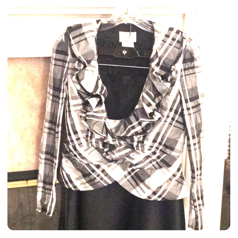 Alberto Makali black n white plaid blouse